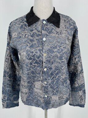 Pleats Collection Reversible Newspaper Print Crinkle Blouse Sculptural S